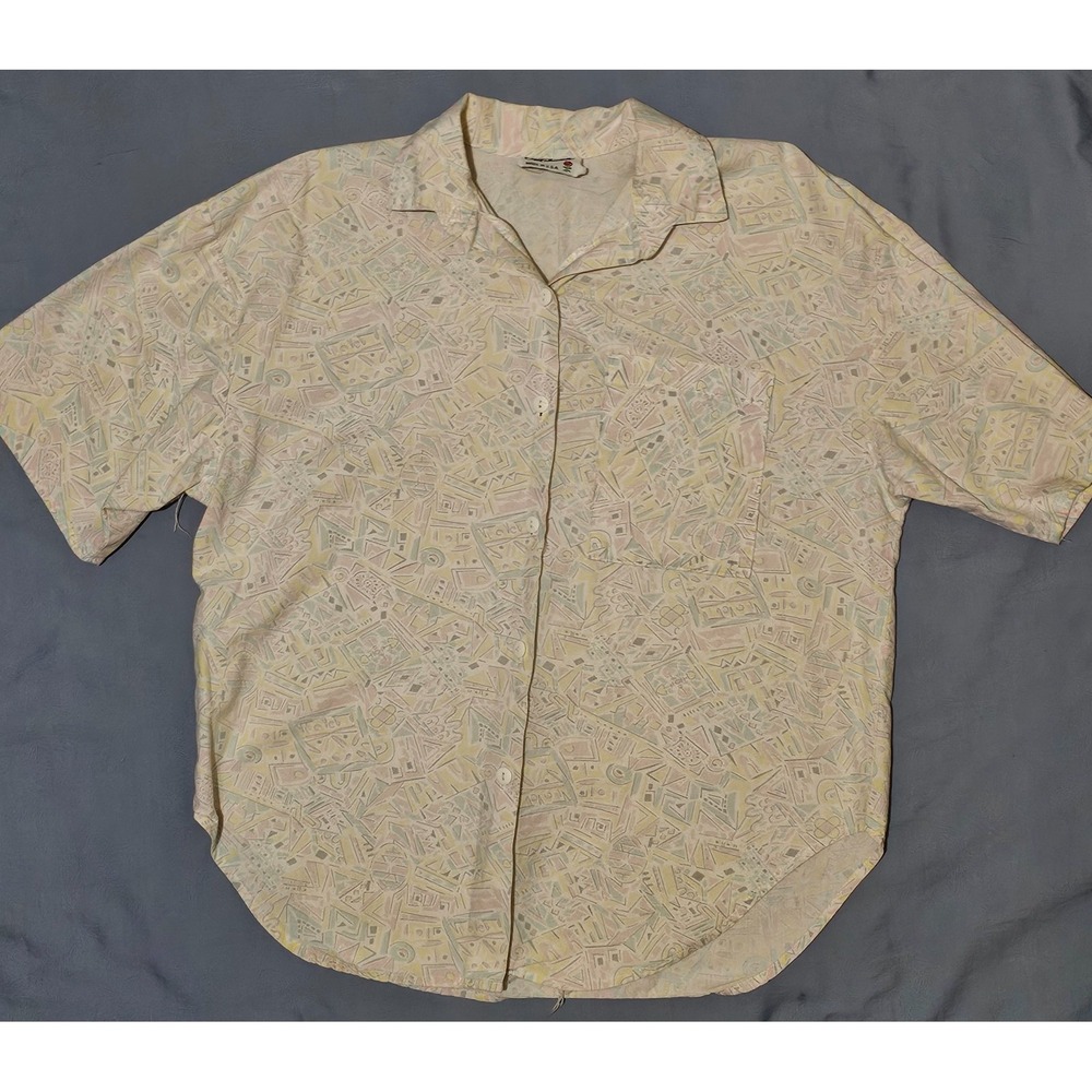 EnChante Vtg 90's Short‎ Sleeve Button Up Funky Geometric Medium USA